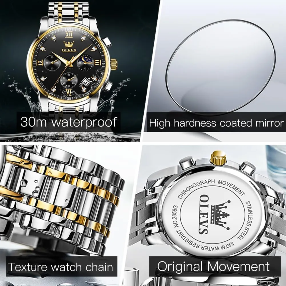 Quartz Stainless Steel Waterproof Luminous Date overwhelmingly drainage rationally Wrist Watch OLEVS Mens Watches Chronograph Business Dress 