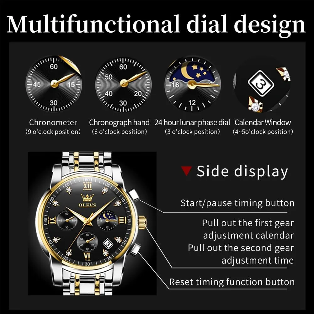 Quartz Stainless Steel Waterproof Luminous Date overwhelmingly drainage rationally Wrist Watch OLEVS Mens Watches Chronograph Business Dress 