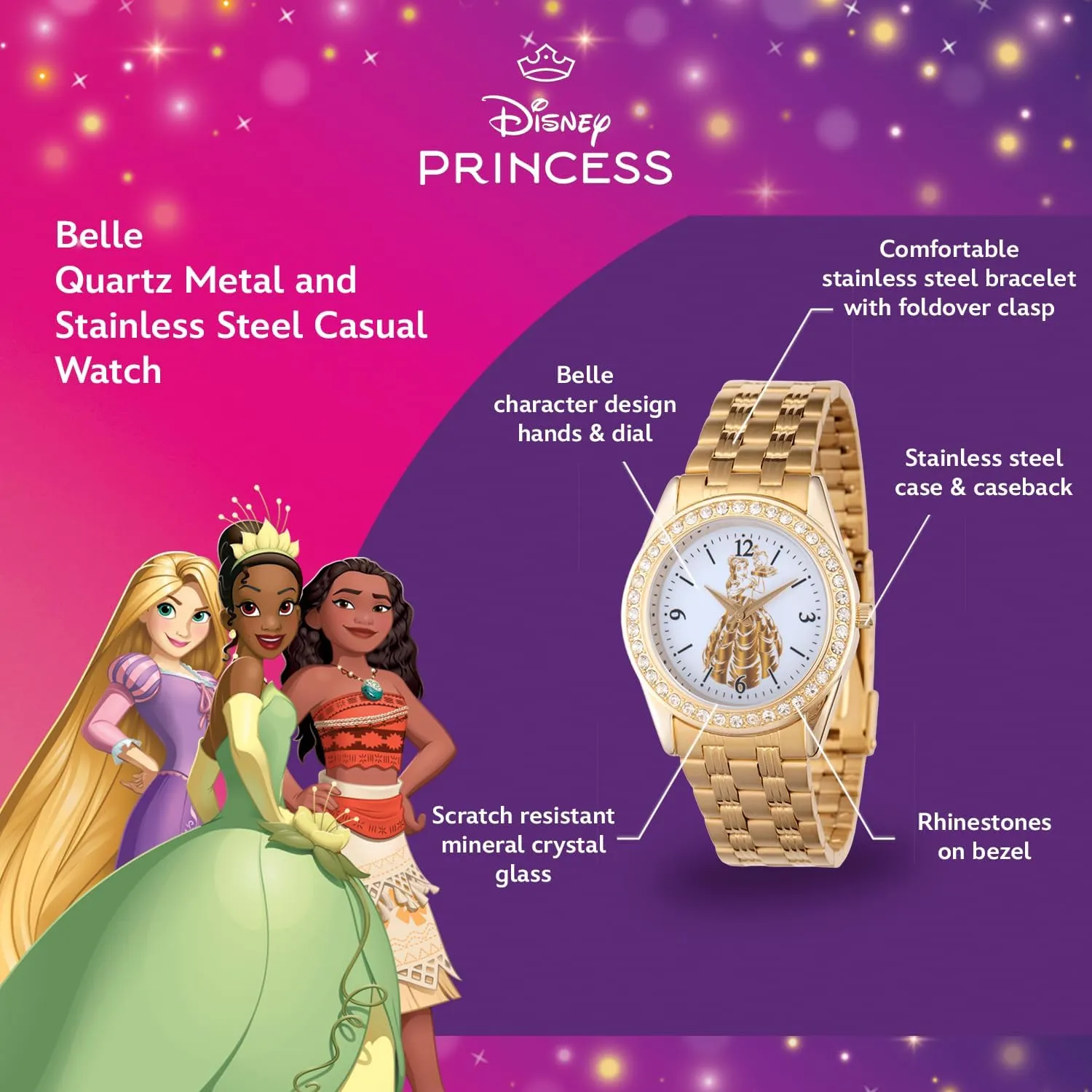 Quartz Watch bolster Disney Adult Round Glitz Analog 