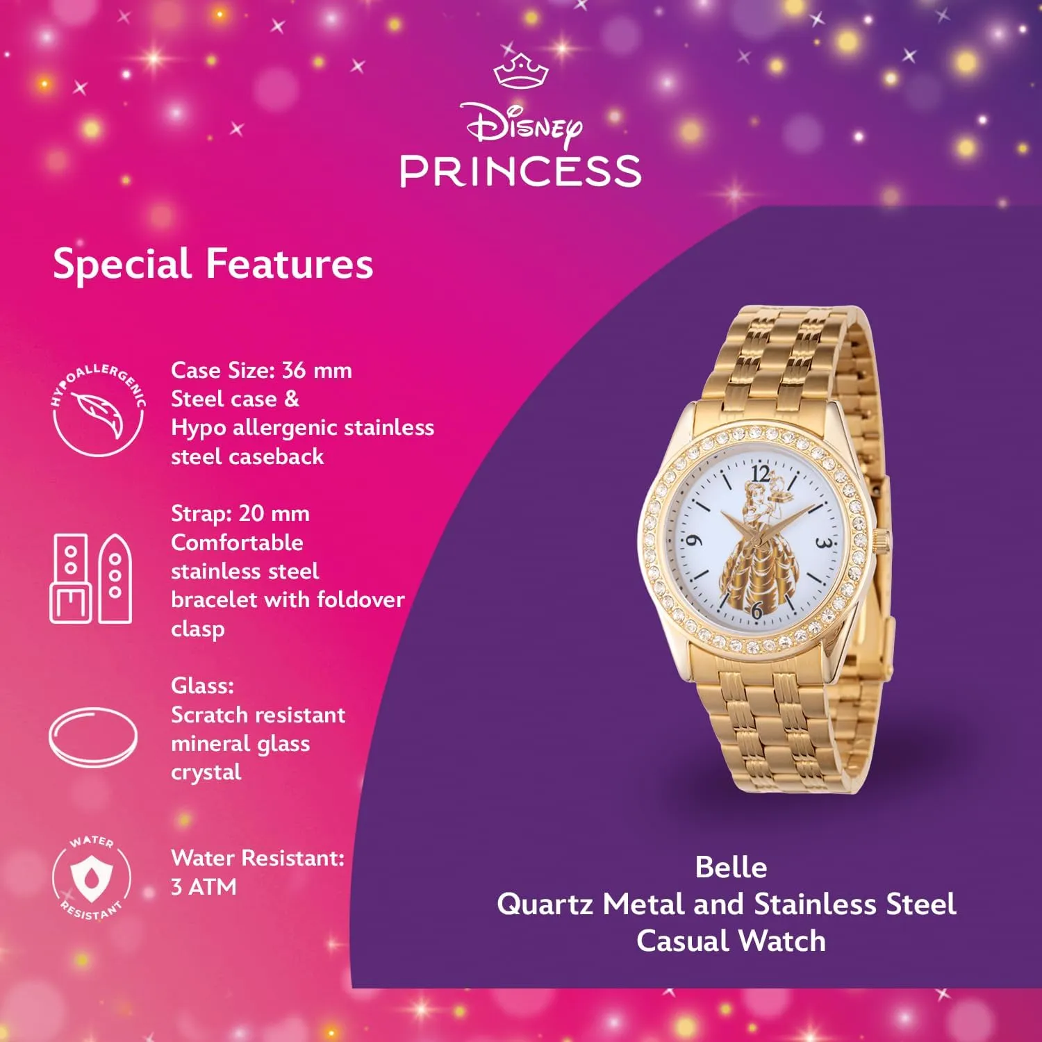 Quartz Watch bolster Disney Adult Round Glitz Analog 