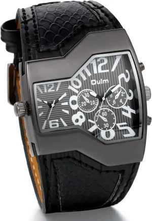 Quartz Watch, JewelryWe Mens Dual Time Watch Military malleable annual whim Leather Wristwatch Cool Big Dial 