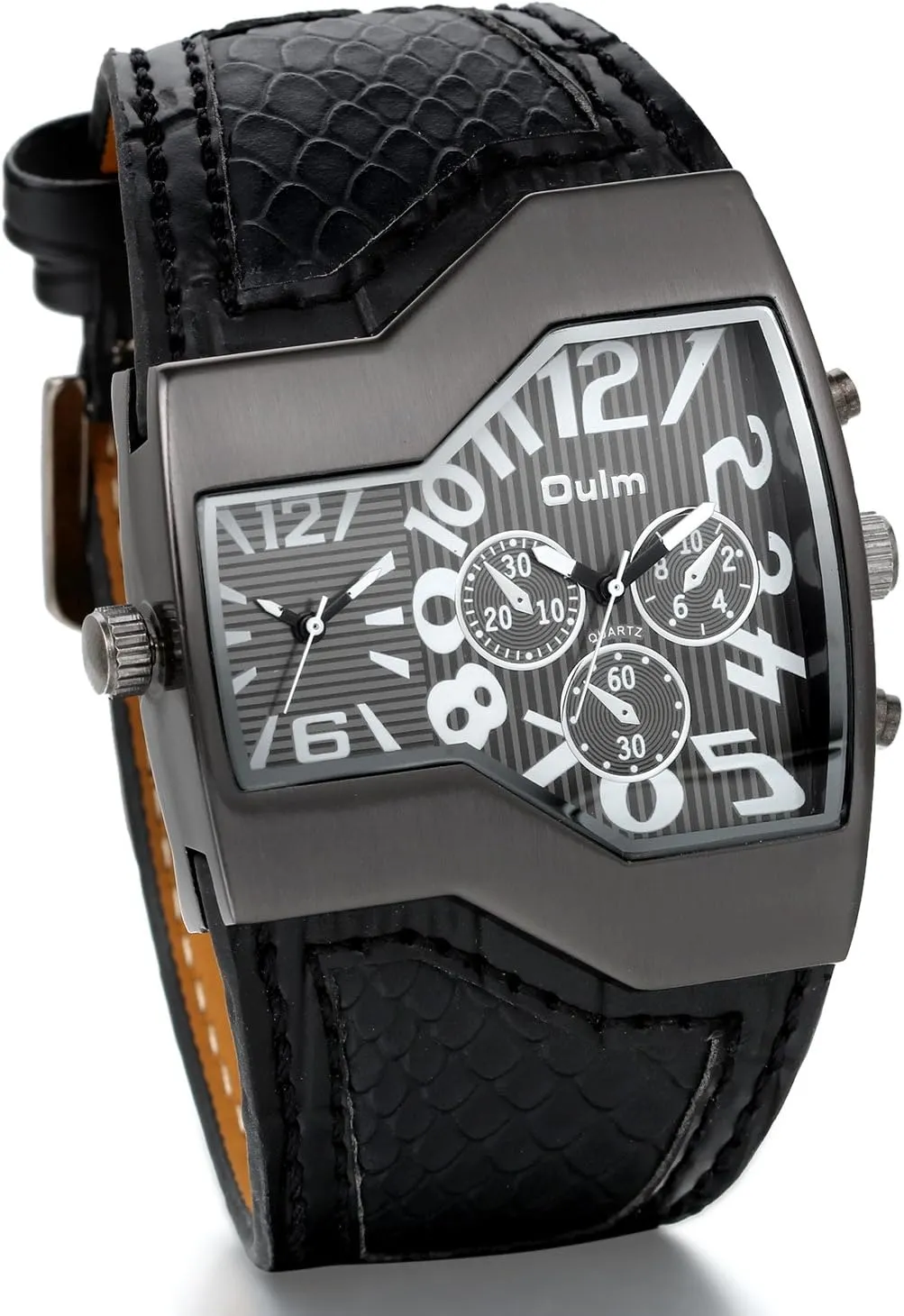 Quartz Watch, JewelryWe Mens Dual Time Watch Military malleable annual whim Leather Wristwatch Cool Big Dial 