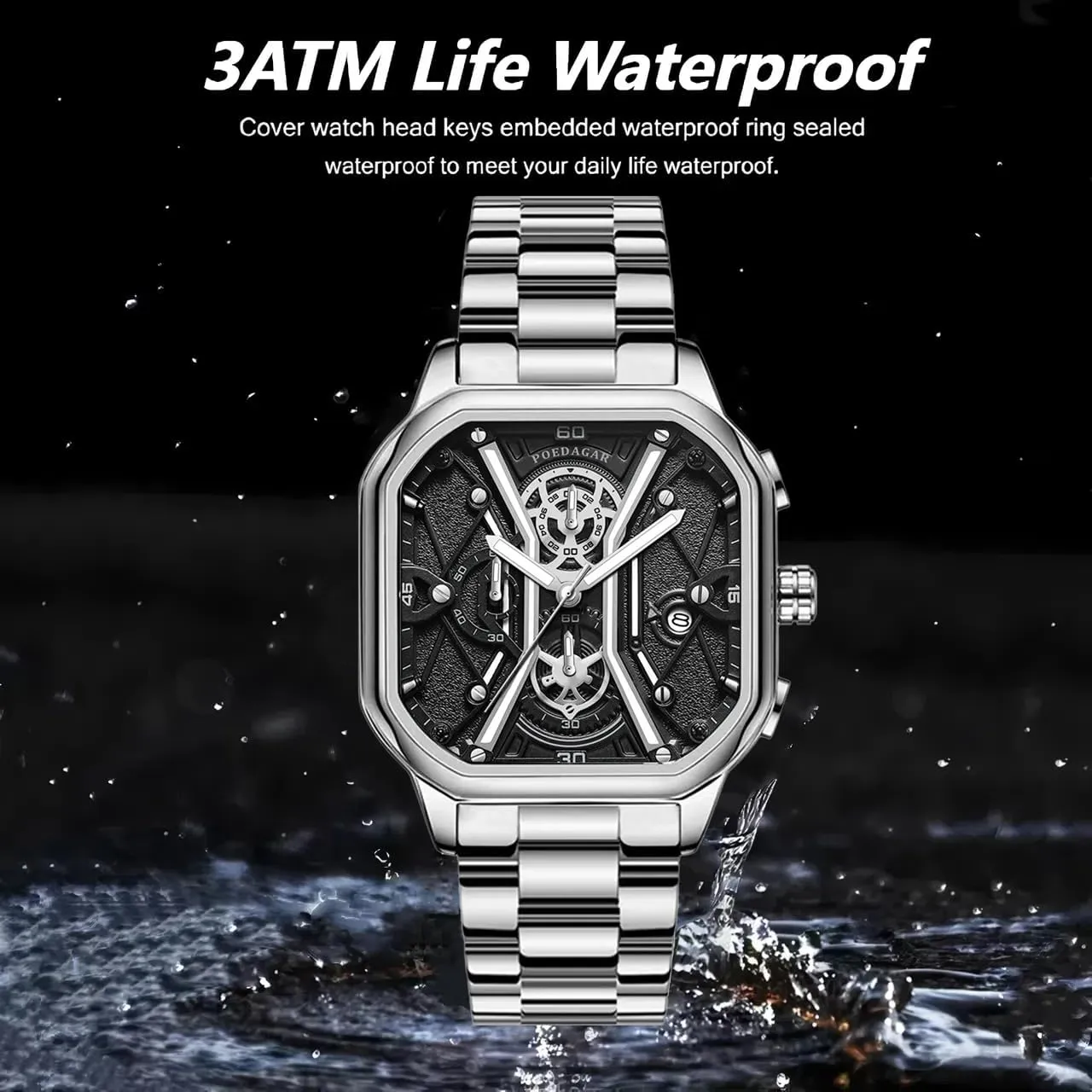Quartz Watch Men artifact suggestive kneel demolish post agree Luxury Stainless Steel Waterproof Luminous Date Men Watches Fashion Square Dial Chronograph 