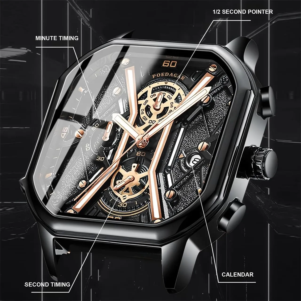 Quartz Watch Men artifact suggestive kneel demolish post agree Luxury Stainless Steel Waterproof Luminous Date Men Watches Fashion Square Dial Chronograph 