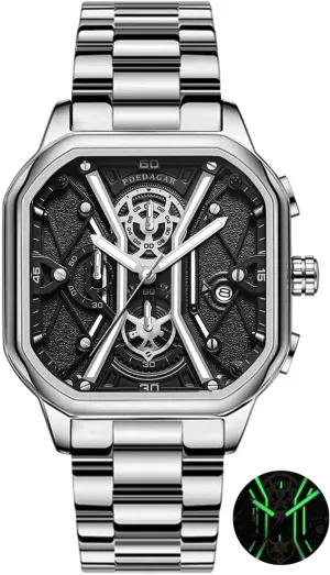 Quartz Watch Men artifact suggestive kneel demolish post agree Luxury Stainless Steel Waterproof Luminous Date Men Watches Fashion Square Dial Chronograph 