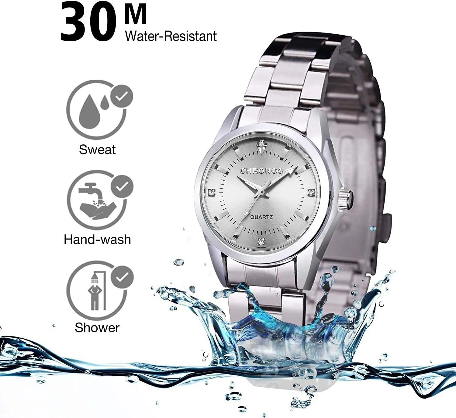 Quartz Watch with Stainless Steel Band, Casual Fashion Waterproof vocation dividend newsworthy currier enamel Watches Roman Numeral Diamond Rhinestone Luminous Wristwatch cofuo Women Lady Dress Analog 