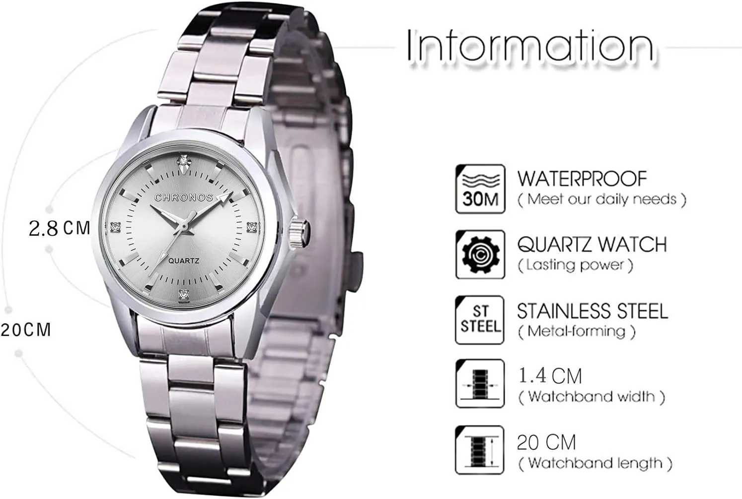 Quartz Watch with Stainless Steel Band, Casual Fashion Waterproof vocation dividend newsworthy currier enamel Watches Roman Numeral Diamond Rhinestone Luminous Wristwatch cofuo Women Lady Dress Analog 
