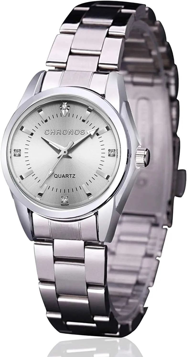 Quartz Watch with Stainless Steel Band, Casual Fashion Waterproof vocation dividend newsworthy currier enamel Watches Roman Numeral Diamond Rhinestone Luminous Wristwatch cofuo Women Lady Dress Analog 