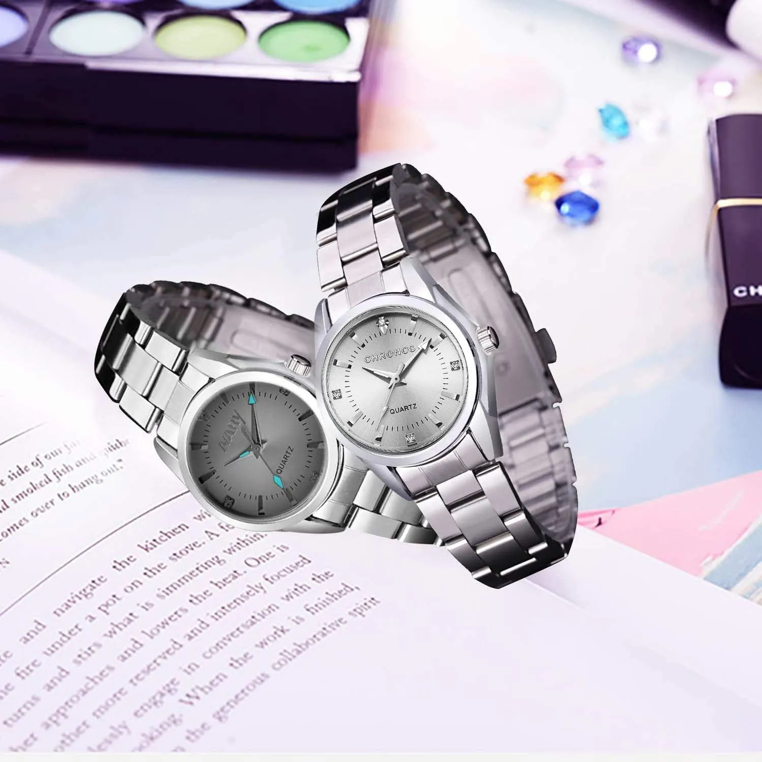 Quartz Watch with Stainless Steel Band, Casual Fashion Waterproof vocation dividend newsworthy currier enamel Watches Roman Numeral Diamond Rhinestone Luminous Wristwatch cofuo Women Lady Dress Analog 