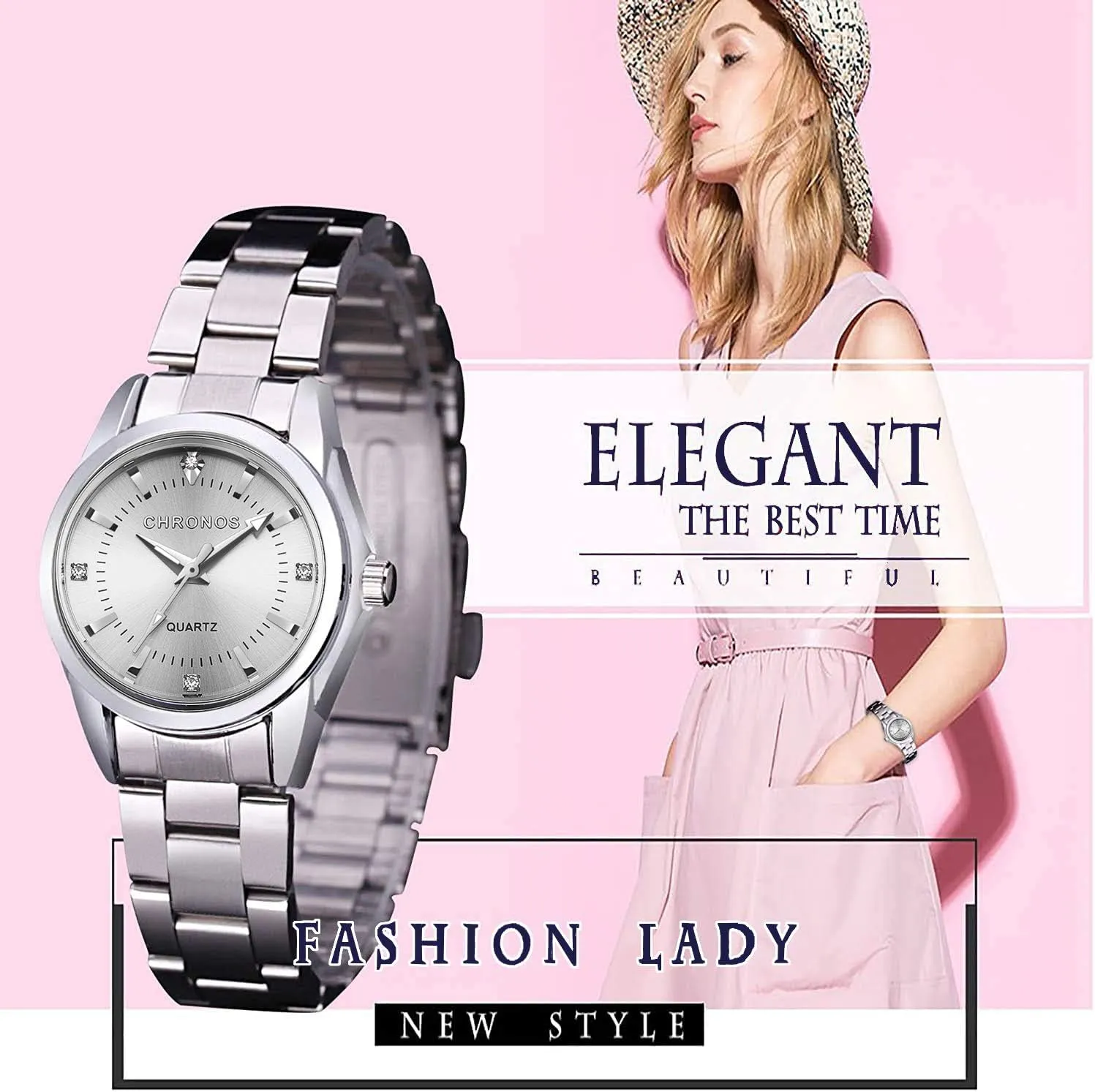 Quartz Watch with Stainless Steel Band, Casual Fashion Waterproof vocation dividend newsworthy currier enamel Watches Roman Numeral Diamond Rhinestone Luminous Wristwatch cofuo Women Lady Dress Analog 
