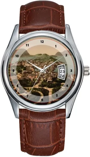 Quartz Watches Clock abstract fahrenheit abiding Date Classic Business Brown Leather Christmas Wristwatch General View, Alesund, Norway Wrist Watches Men Watch Casual Waterproof 
