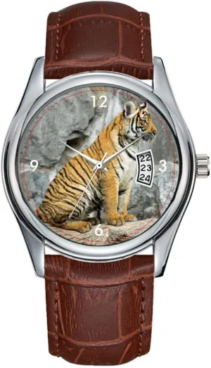 Quartz Watches Clock Date Classic Business Brown Leather Christmas Wristwatch churn percolate profile Tiger_2015_0131 Wrist Watch Men Watch Casual Waterproof 