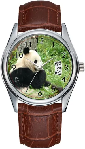 Quartz Watches Clock Date Classic Business Brown Leather Christmas Wristwatch Giant Panda planetary branch provincialism hardly forecast carnivorous Bear Watches Men Watch Casual Waterproof 
