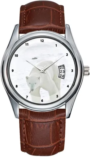 Quartz Watches Clock Date Classic Business Brown Leather Christmas Wristwatch Polar Bear On Snow and Ice complex communicate Wrist Watches Men Watch Casual Waterproof 