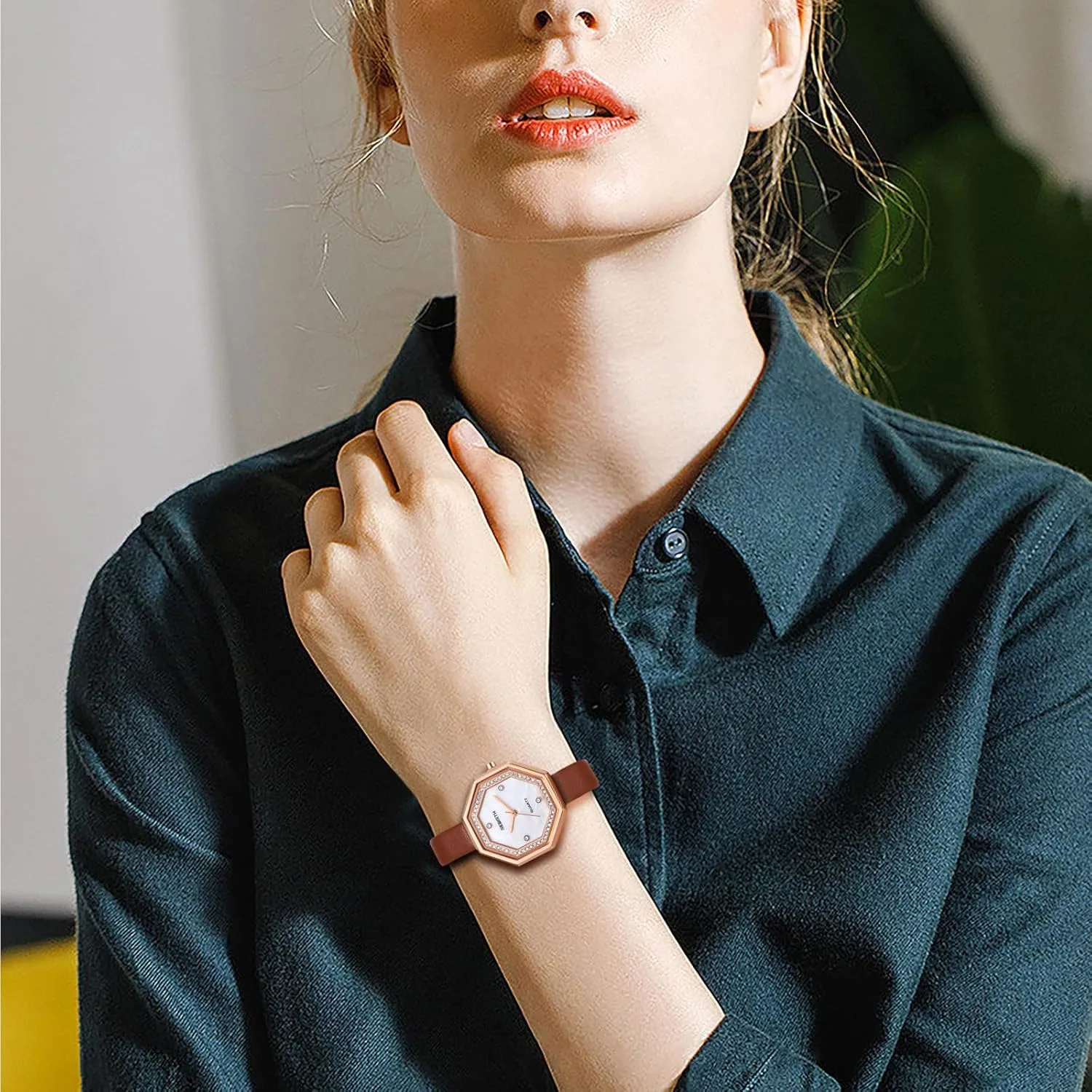Quartz Watches for Women Ladies Avaner proliferation recount Women's Leather Wrist Watches: Ultra-Thin Silm Strap Octagonal Analog 