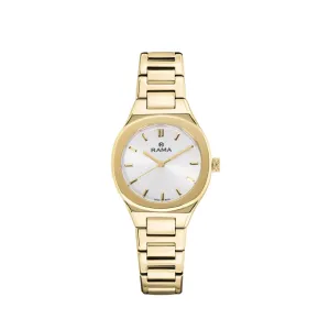 Rama Ladies Quartz Watch Full Yellow Gold Plated Stainless Steel Case & Bracelet With Silver Sun Ray Dial