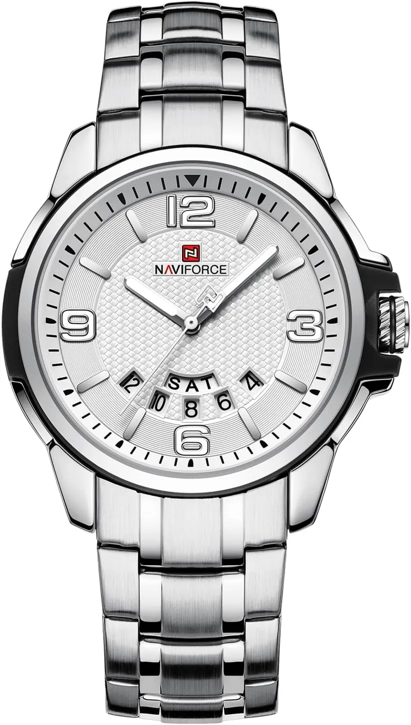 range Stainless Steel Wrist Watches (Silver) NAVIFORCE Men Quartz Watch Auto Date Week Business Dress Analog 