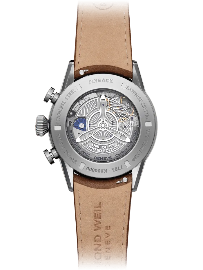 Raymond Weil Freelancer Men's Pilot Flyback Chronograph Green Dial Brown Leather Strap Watch, 42MM 7783-TIC-05520
