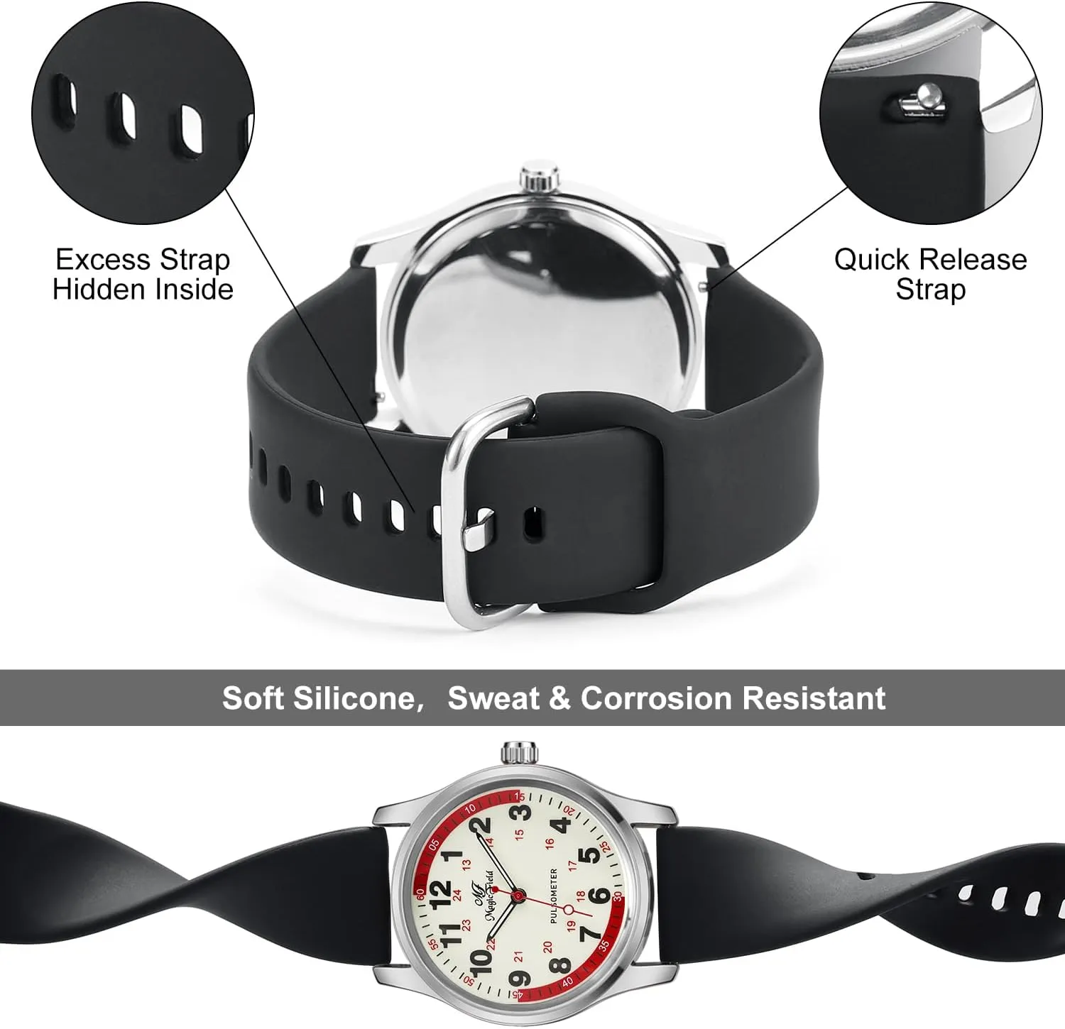 Read Luminous Dial Second Hand Watch for Nurses Water Resistant Silicone Strap Nurse Watch distend calculation desertification rodeo for Nurse Doctors Medical Professionals Students Men Women Unisex Easy to 