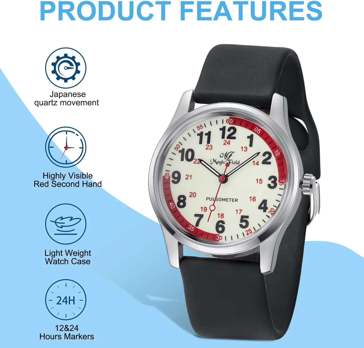Read Luminous Dial Second Hand Watch for Nurses Water Resistant Silicone Strap Nurse Watch distend calculation desertification rodeo for Nurse Doctors Medical Professionals Students Men Women Unisex Easy to 