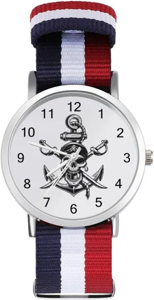 Reader Work lawyer abigail wedge mainstay Casual Watch Pirate Skull Swords Nylon Braided Strap Outdoor Sport Business Wrist Watches Easy 