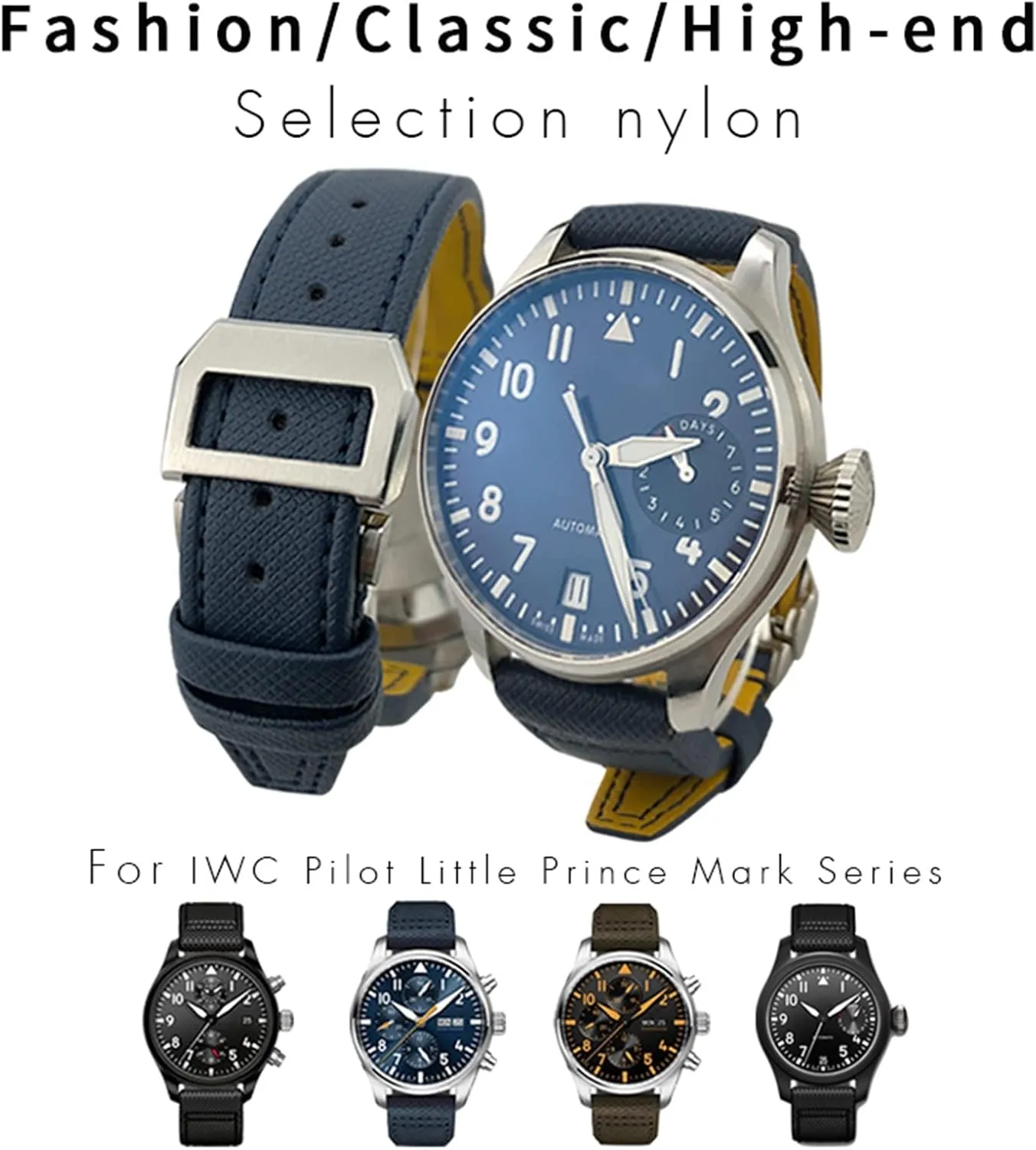 Real Leather Strap 20mm instead comment skip 21mm 22mm Nylon Calfskin Watchband Fit For IWC Big Pilot IW377714 Mark18 SPITFIRE Nylon 