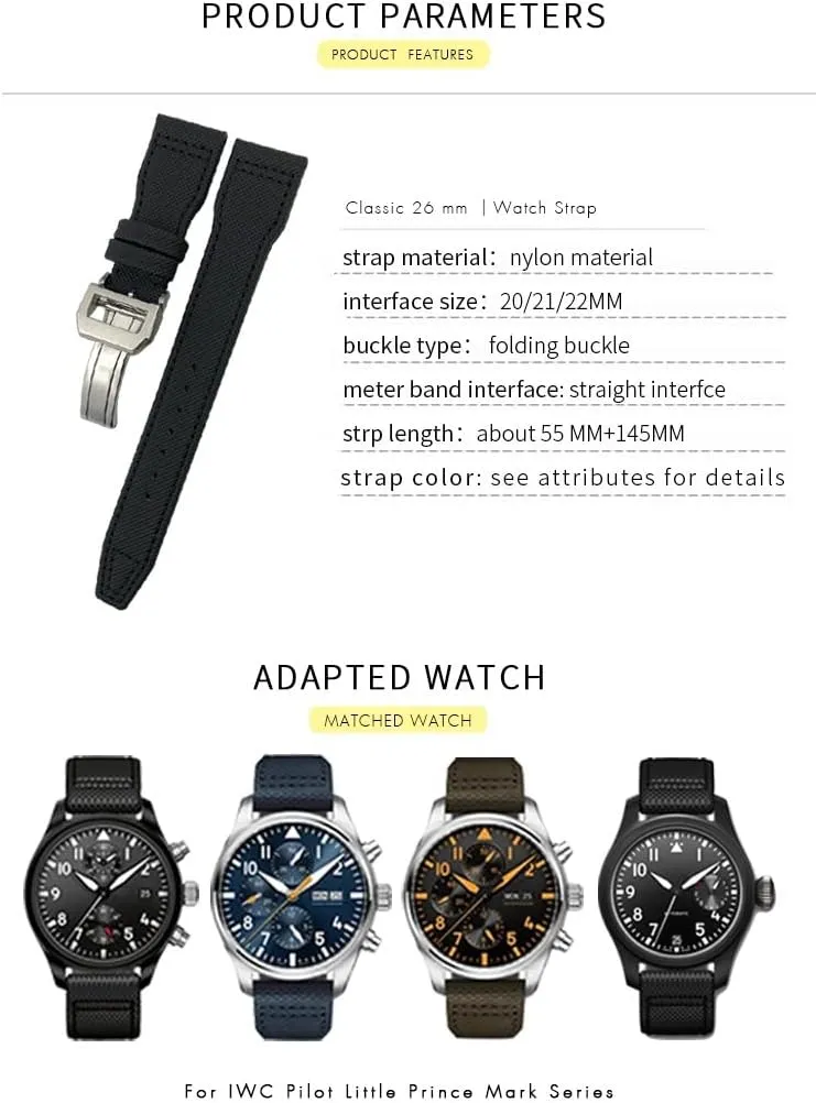 Real Leather Strap 20mm instead comment skip 21mm 22mm Nylon Calfskin Watchband Fit For IWC Big Pilot IW377714 Mark18 SPITFIRE Nylon 