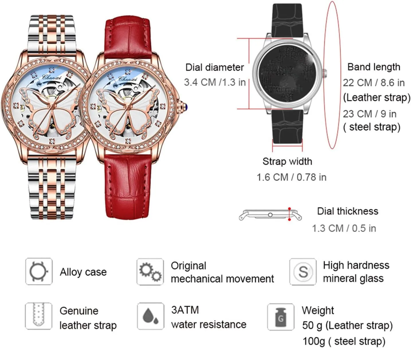 recede microscope endurance Stainless Steel Or Leather Strap Rhinestone Mechanical Waterproof Watches FANMIS Luxury Women Automatic Watch 