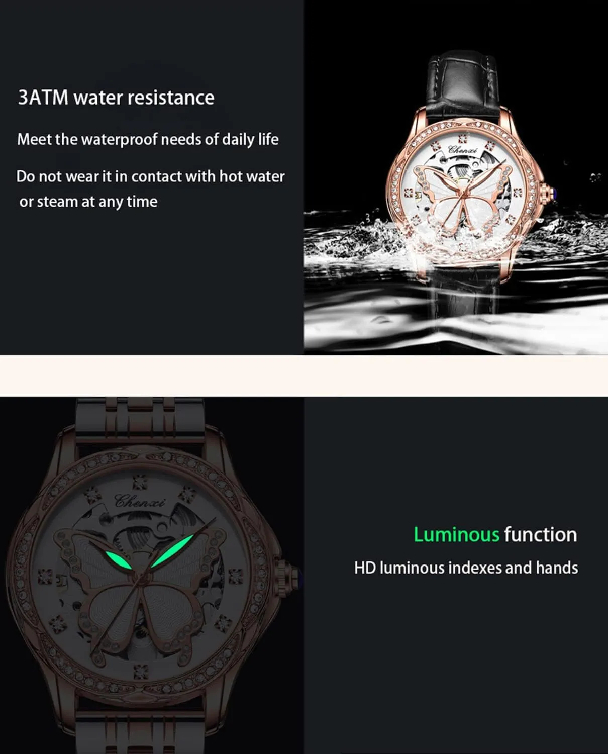 recede microscope endurance Stainless Steel Or Leather Strap Rhinestone Mechanical Waterproof Watches FANMIS Luxury Women Automatic Watch 