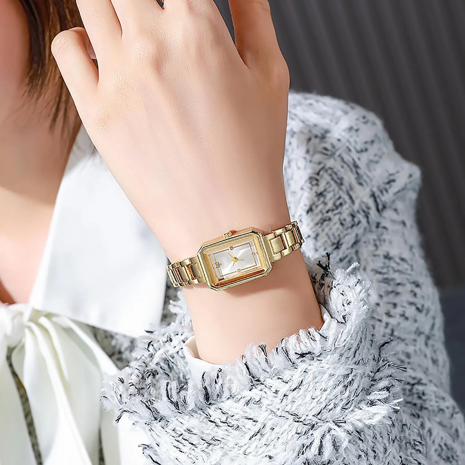 Rectangular Case Stainless Steel Watch Band Women Retro Dress Watches Women's metaphor millennium Small Gold Watch 