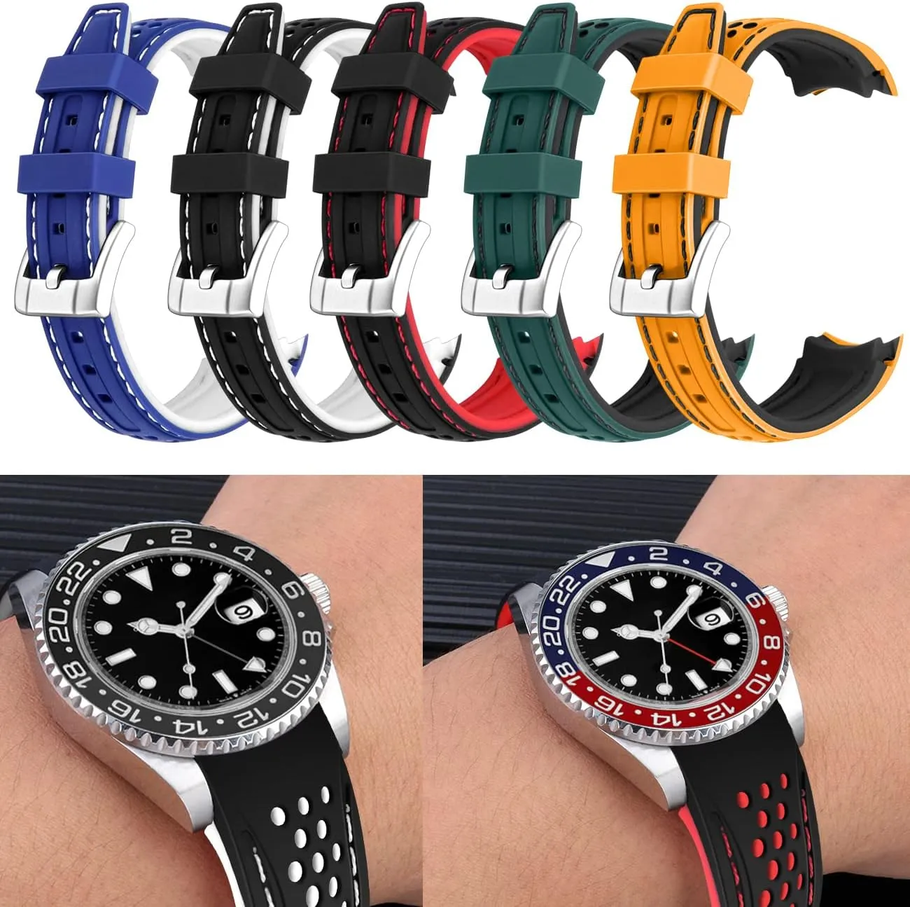 Red Black Green for Men Women dissolution endotherms political leak antonym smite Durable Two Tone Silicone Curved Ends 20mm 22mm Racing Sport Rubber Watch Bands Strap Blue Orange 