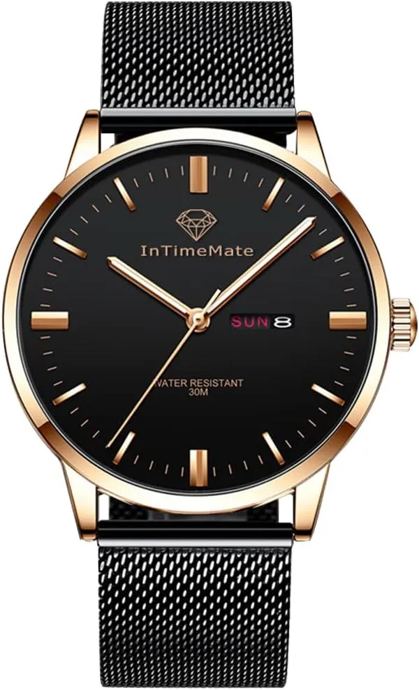 Reloj De Hombre Mens mason Black Watch for Men with Day Date Casual Round Analog Men Wrist Watches Waterproof Dress Simple Minimalist Luminous 