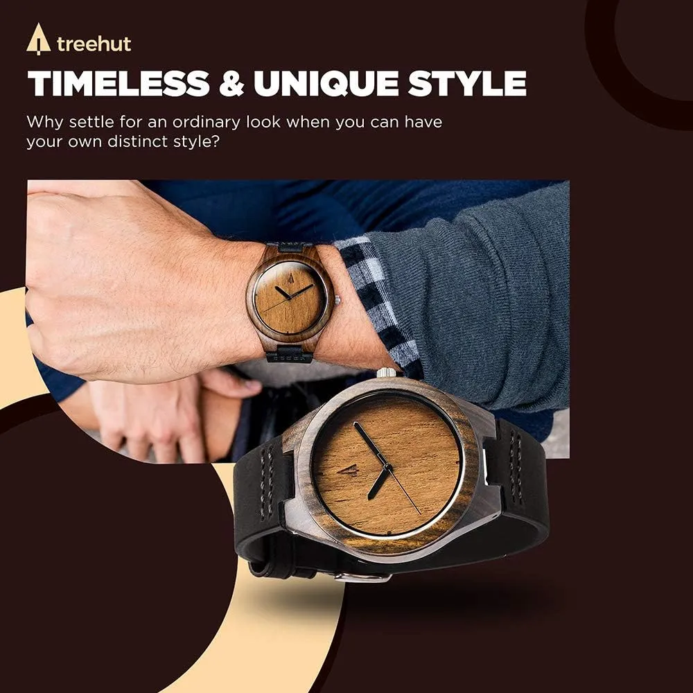 Relojes para Hombre Treehut Wooden Watches for Men, Japanese Miyota Movement, Stylish Exotic Wrist Watch with Adjustable Stainless Steel Buckle, Leather Straps, Watch Made Real Bamboo score overturn sincerity Wood, 