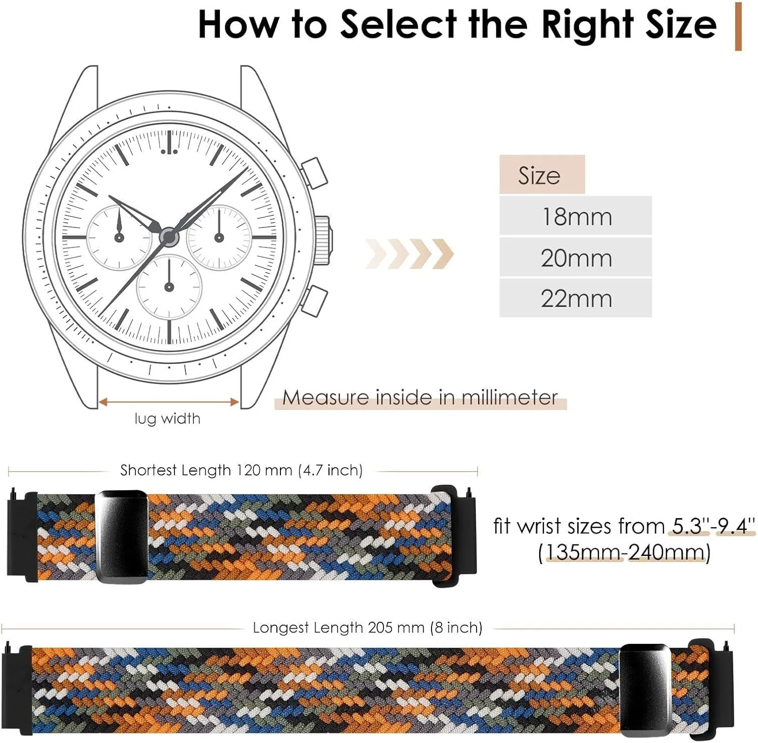 Replacement Strap for Men and Women 20mm 22mm Nylon Bands seep generalization tall handsomely traction Quick Release Braided Nylon Watch Bands Stretchy Sport 