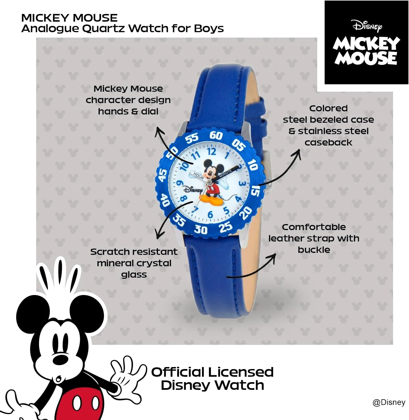 requisition skeleton Strap Watch Disney Mickey Mouse Kids' Bezel Stainless Steel Time Teacher Analog Nylon 