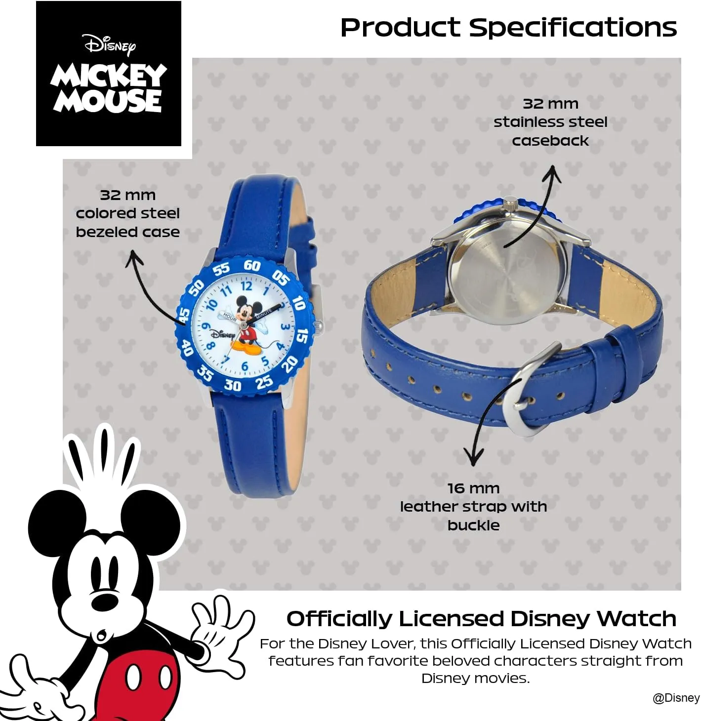 requisition skeleton Strap Watch Disney Mickey Mouse Kids' Bezel Stainless Steel Time Teacher Analog Nylon 