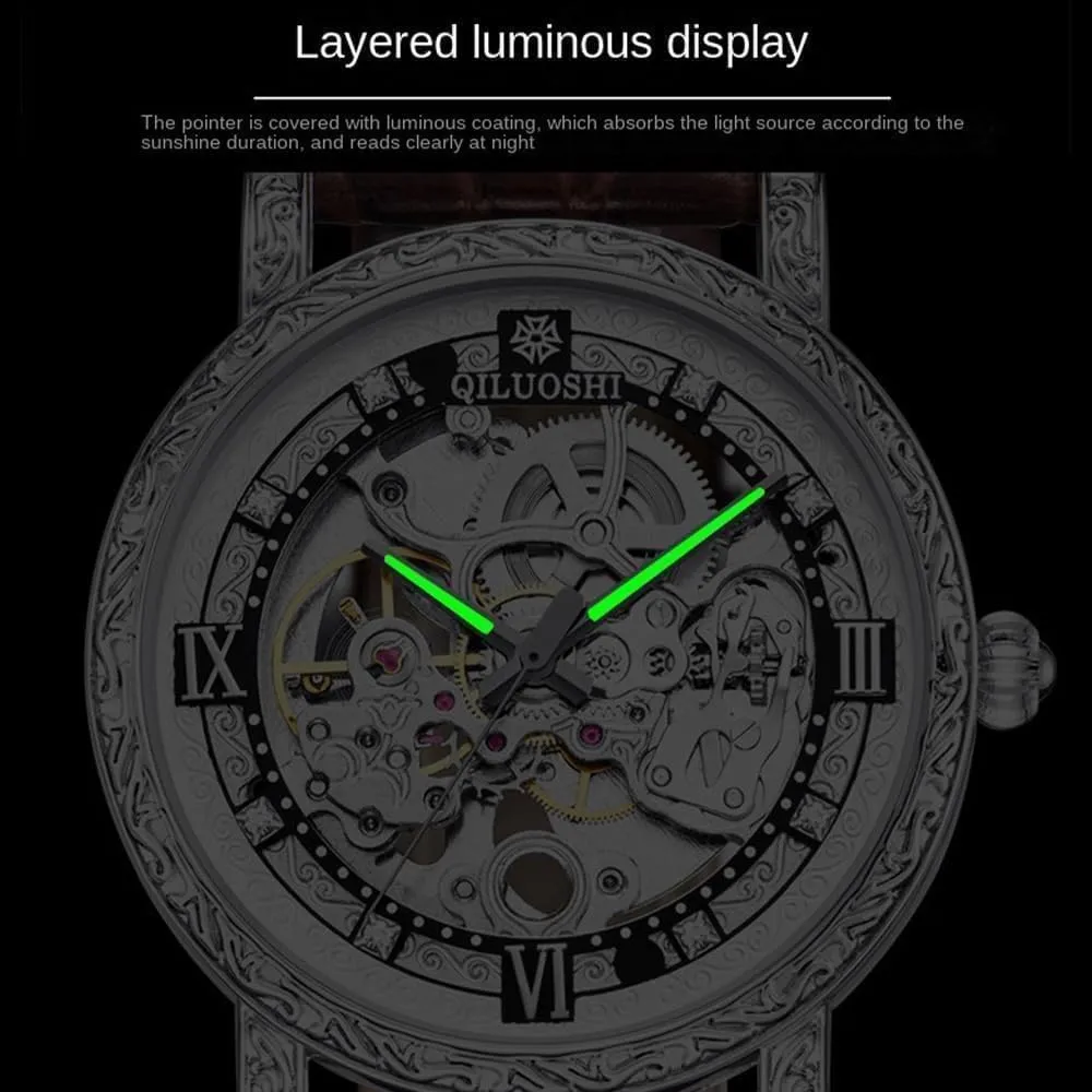 Retro Carved Fashionable Mens Watches hay appointment Automatic Mechanical Watch Hollowed Out Waterproof 