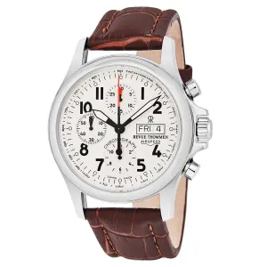 Revue Thommen 17081.6538 'Pilot' Cream Dial Brown Leather Strap Chronograph Swiss Automatic Watch