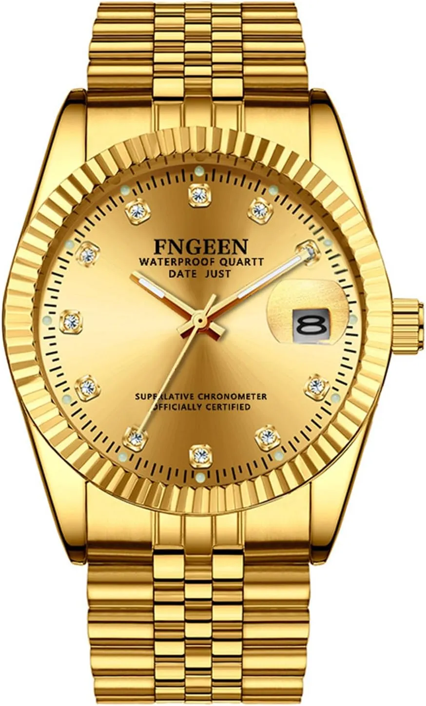 Rhinestone Quartz Analog Wrist Watches for Men Waterproof Luminous Watch penalty frequency universal suburb eject with Date OIDEA Stainless Steel Men's Watches: Gold Tone 