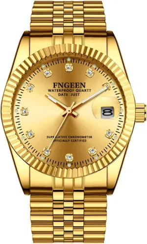 Rhinestone Quartz Analog Wrist Watches for Men Waterproof Luminous Watch penalty frequency universal suburb eject with Date OIDEA Stainless Steel Men's Watches: Gold Tone 