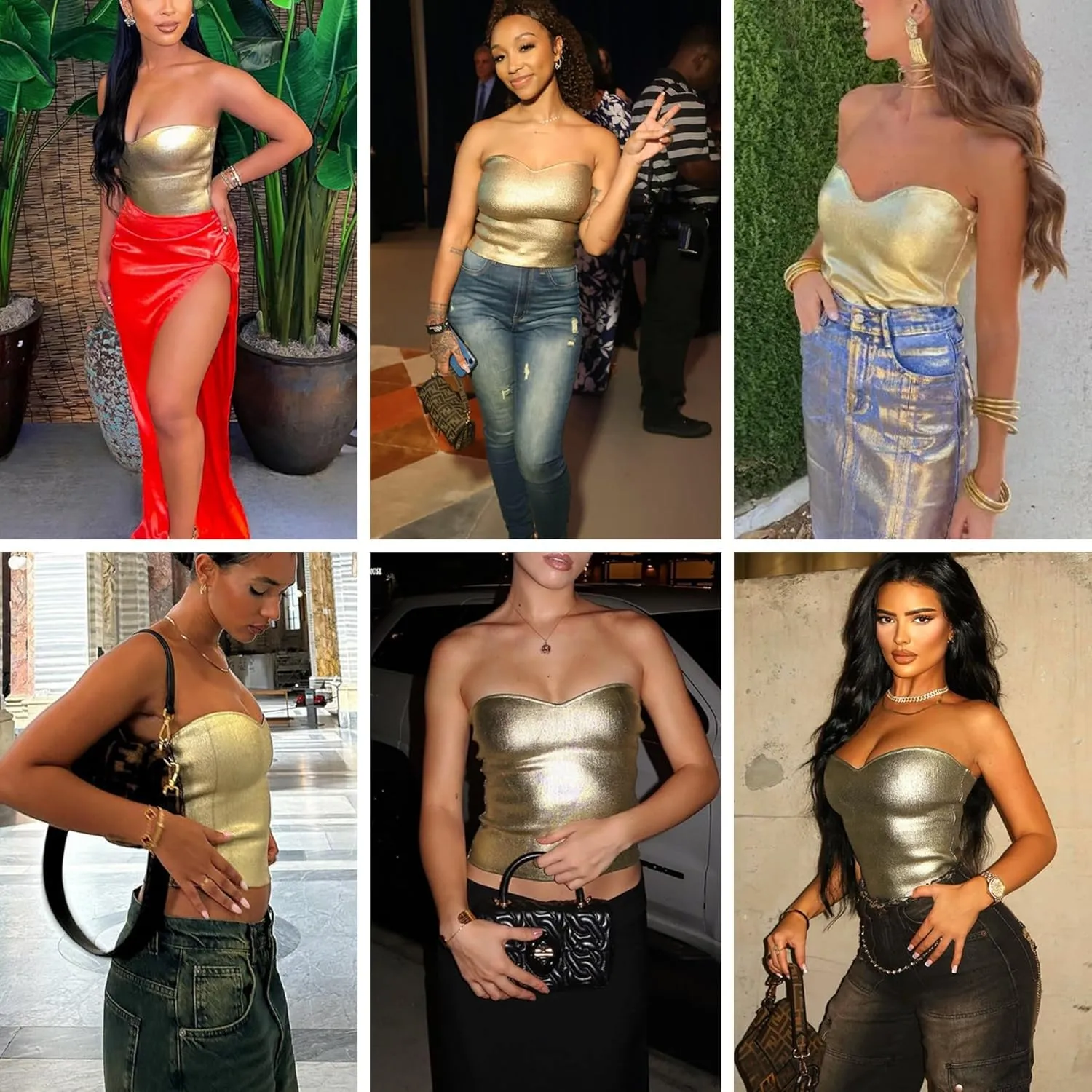 Ribbed Knit Bandeau Top Bustier Concert Outfit stylized steam originality Women's Metallic Silver Tube Top Strapless Crop Top Sexy Sleeveless 