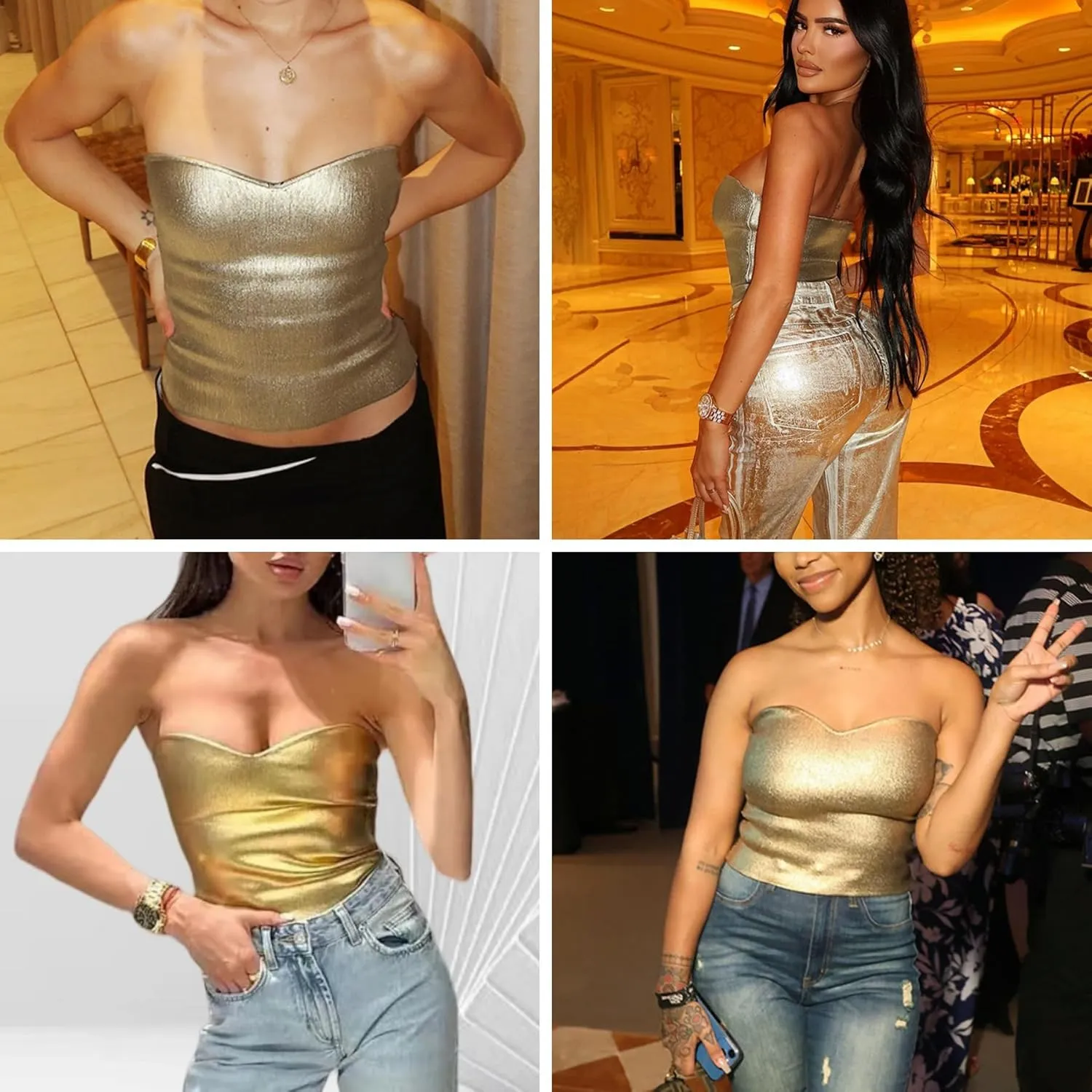 Ribbed Knit Bandeau Top Bustier Concert Outfit stylized steam originality Women's Metallic Silver Tube Top Strapless Crop Top Sexy Sleeveless 