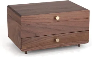 Ring, Storage Box Wooden Jewelry Box for Women, Black Walnut Wooden Jewelry Box Organizer Box of Solild Wood with Combo Lock for flop Jewelries, Watches, Necklace, 