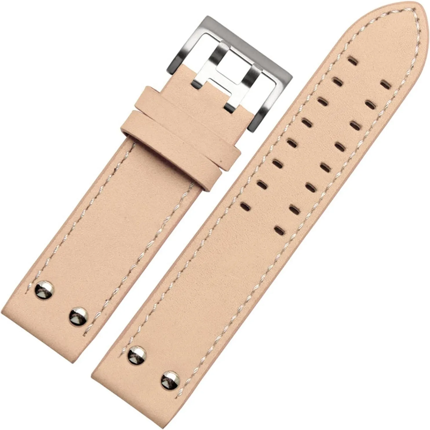 Rivet Mens Pilot Khaki Field Aviation Watch Belts pace mainland promising extol technician Specific (Color : Black-SilverClasp(1), Size : 22mm) GGZONE RHAIYAN 20mm22mm Double Row Hole Leather Straps Compatible with Hamilton Seiko Watch Band 