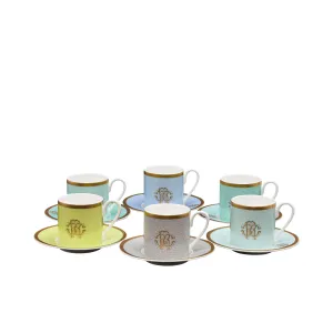 Roberto Cavalli Lizzard Sunrise Set 6 Pcs Coffee Cup and Saucer Set