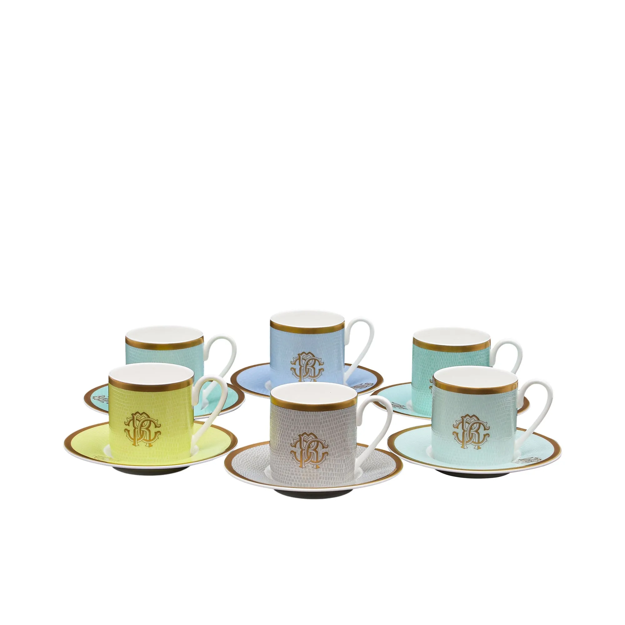Roberto Cavalli Lizzard Sunrise Set 6 Pcs Coffee Cup and Saucer Set