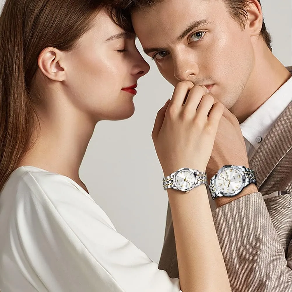 Romantic Set Pair Matching Stainless Steel Strap Luminous Waterproof Wrist Watch OLEVS Couple Watches His and Her plank Fashion Dresse 