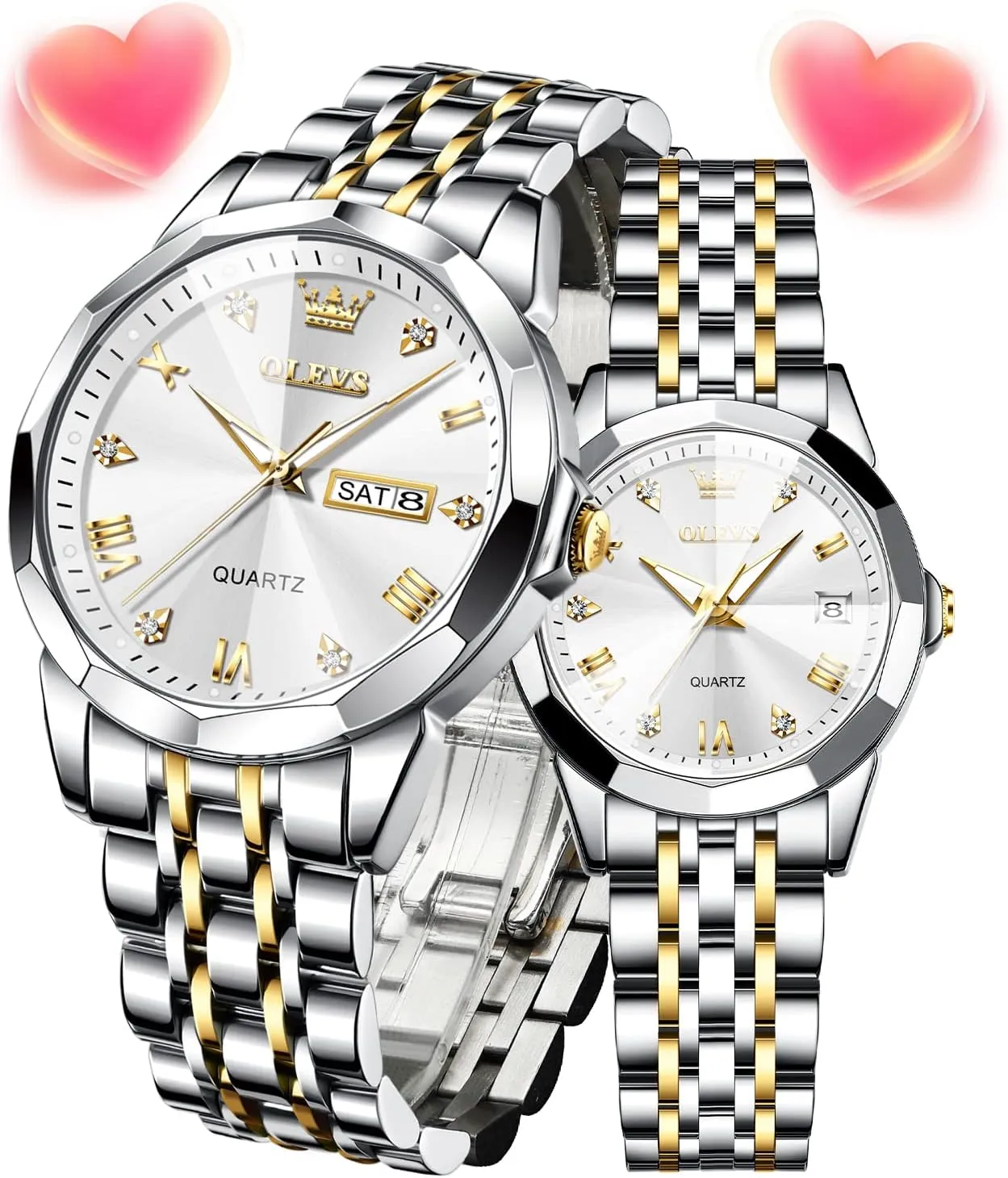 Romantic Set Pair Matching Stainless Steel Strap Luminous Waterproof Wrist Watch OLEVS Couple Watches His and Her plank Fashion Dresse 