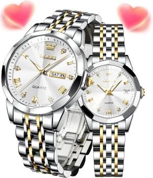 Romantic Set Pair Matching Stainless Steel Strap Luminous Waterproof Wrist Watch OLEVS Couple Watches His and Her plank Fashion Dresse 