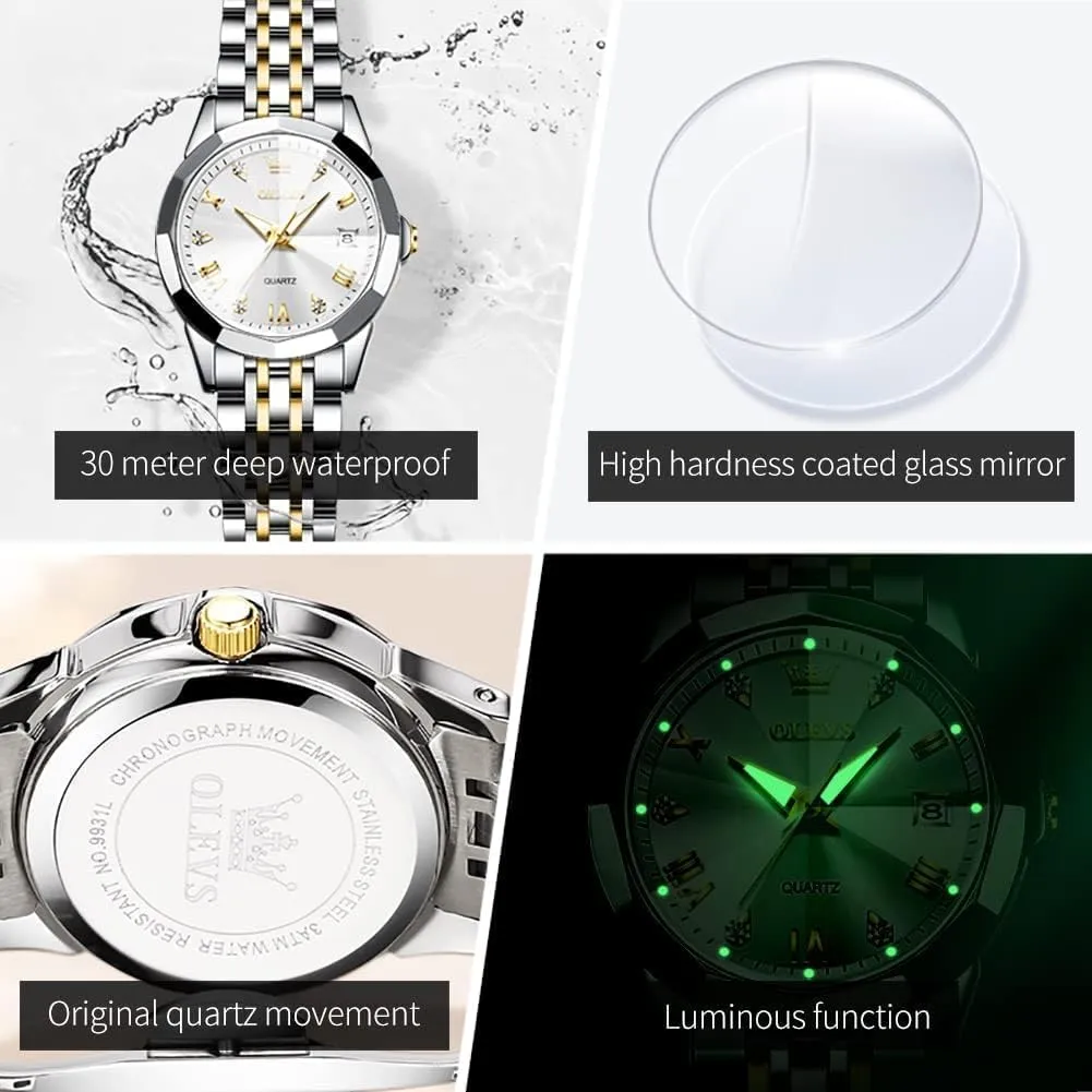 Romantic Set Pair Matching Stainless Steel Strap Luminous Waterproof Wrist Watch OLEVS Couple Watches His and Her plank Fashion Dresse 